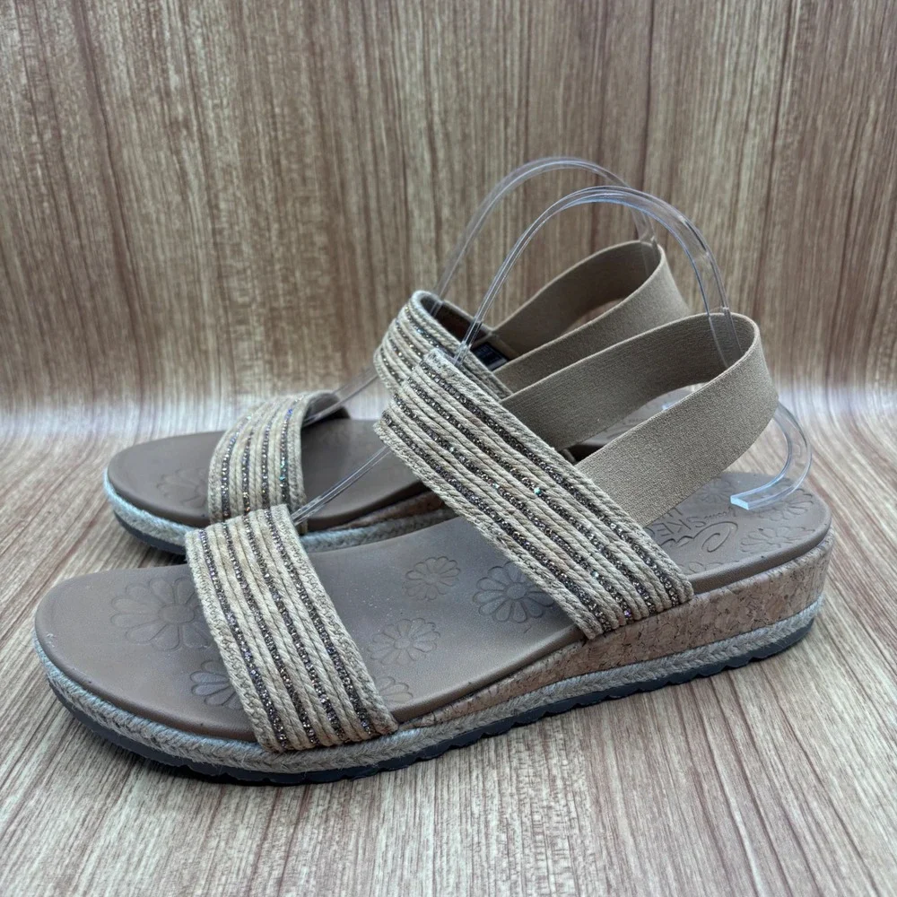 Skechers Cali Breezie Vegan Wedge Brown Women's Size 11 Rhinestone‎ Sandals